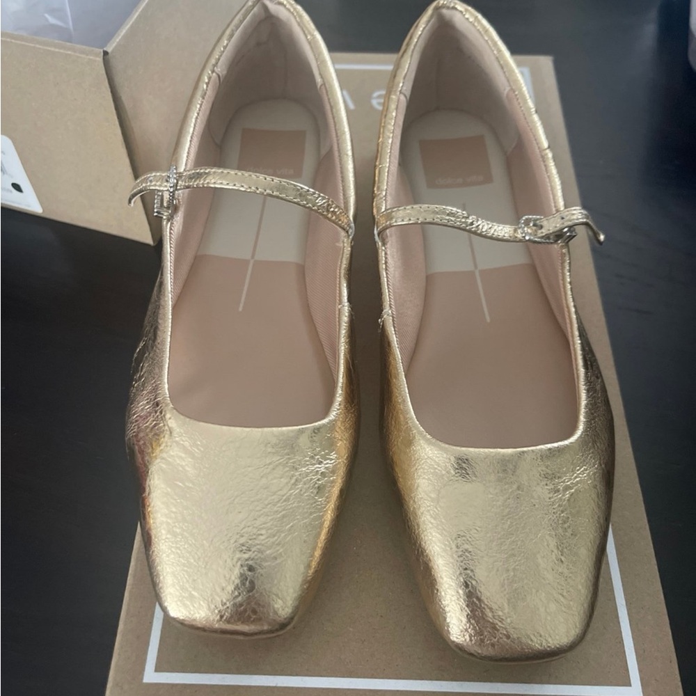 DV by Dolce Vita Gold Flats with Square Toe and Shimmer